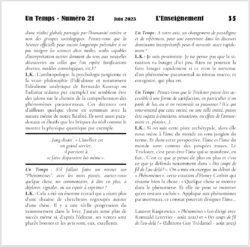 Extrait Revue Un Temps numéro 21 - L'Enseignement