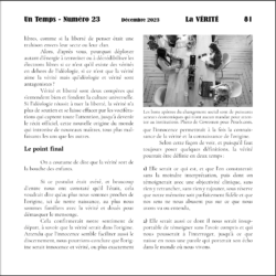 Extrait Revue Un Temps numéro 23 - La Vérité